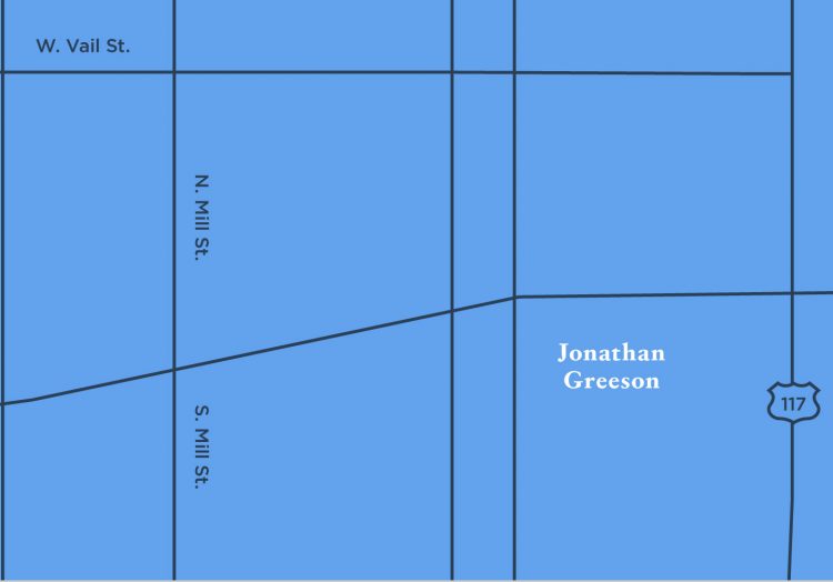 Jonathan Greeson is located west of 117 and south of E. Main St.